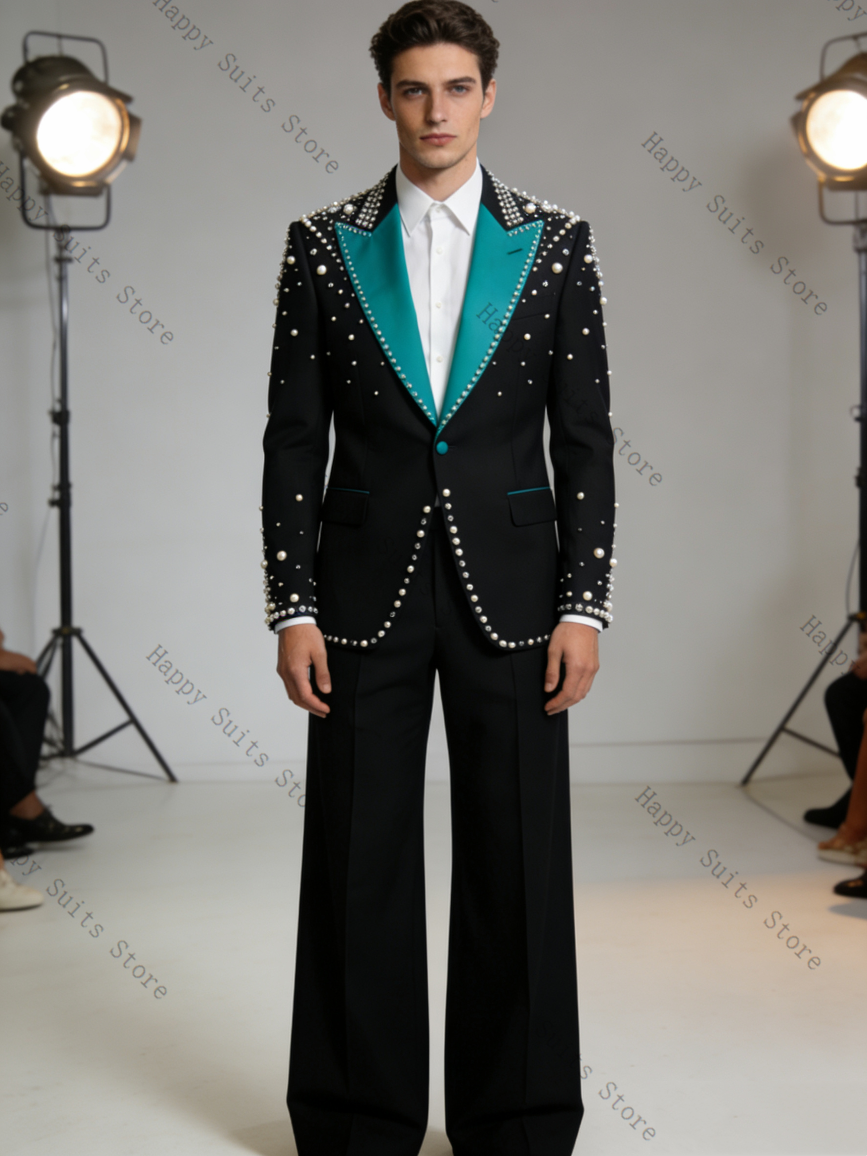 Formal Wear Jersey For Men - Pearls Blue Black Men Suit Set