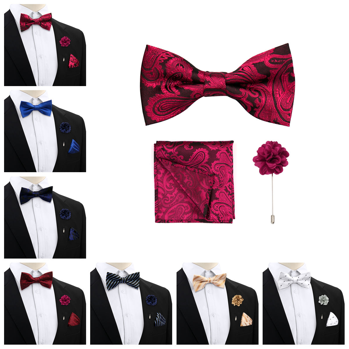 Satin Bow Tie - 55 Styles Men Bow Tie Sets