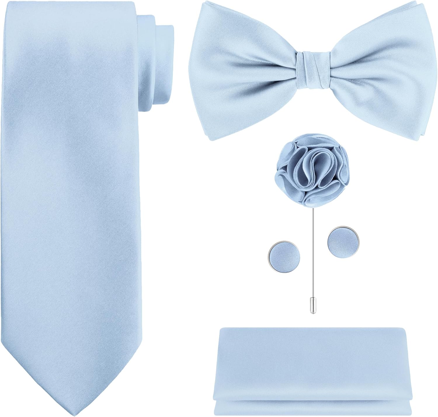 Satin Bow Tie - 5-Piece Tie Set in White or