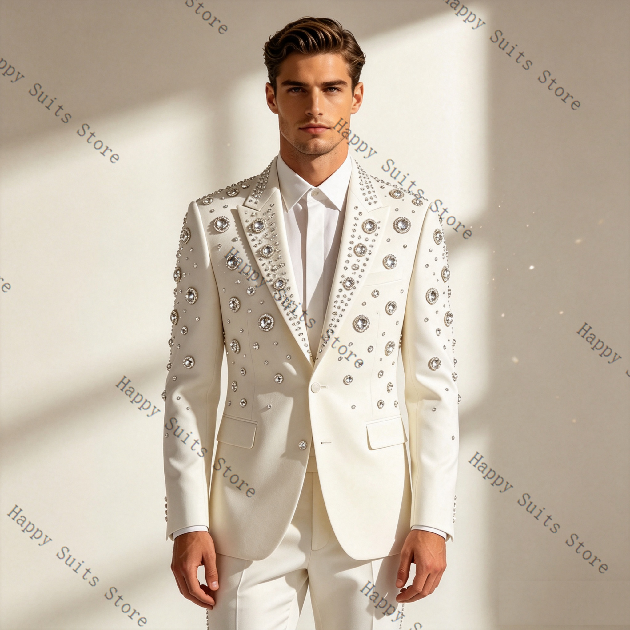 Formal Wear Jersey For Men - Crystals White Men Suit Set 2