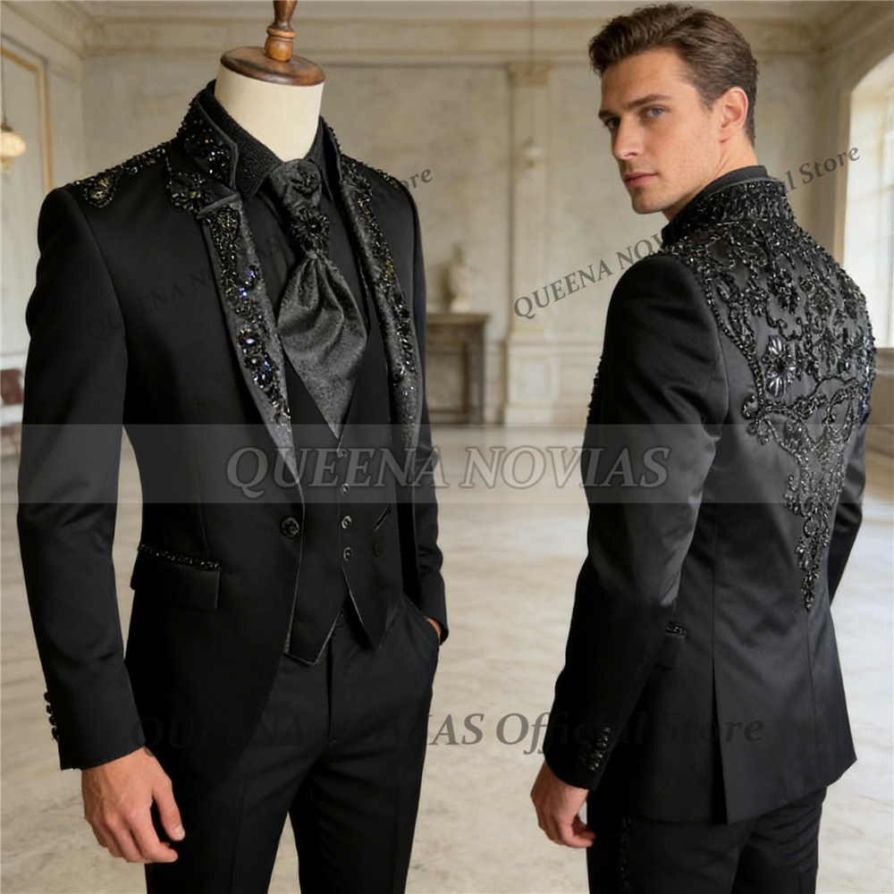 Formal Wear Jersey For Men - Male Fashion Groom Wedding Suits Black