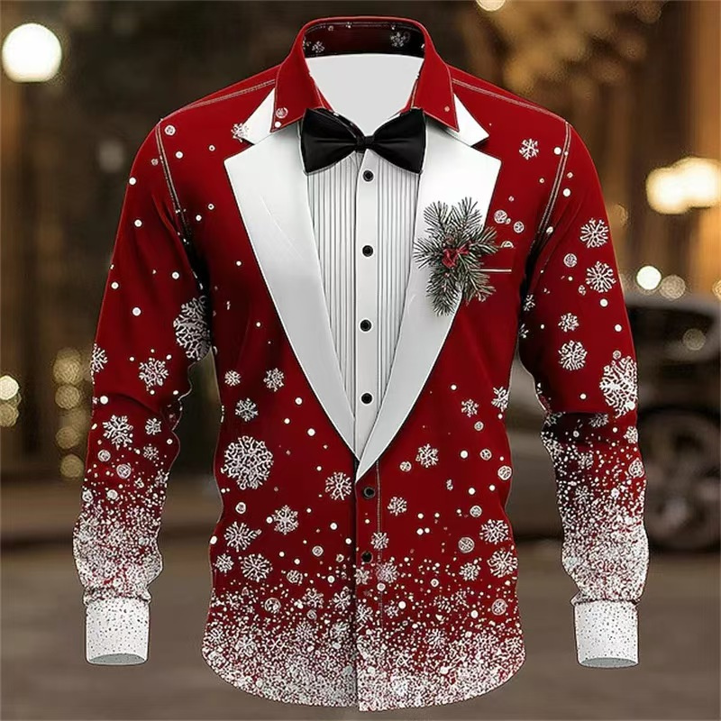 Men'S Holiday Formal Wear - 2025 Men's Christmas Snowflake Formal Shirt,