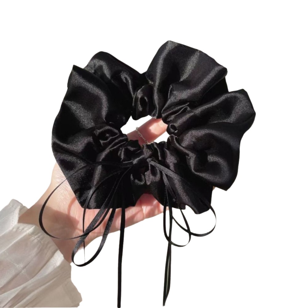 Satin Bow Tie - Elegant Satin Material Bow Scrunchie Black/White