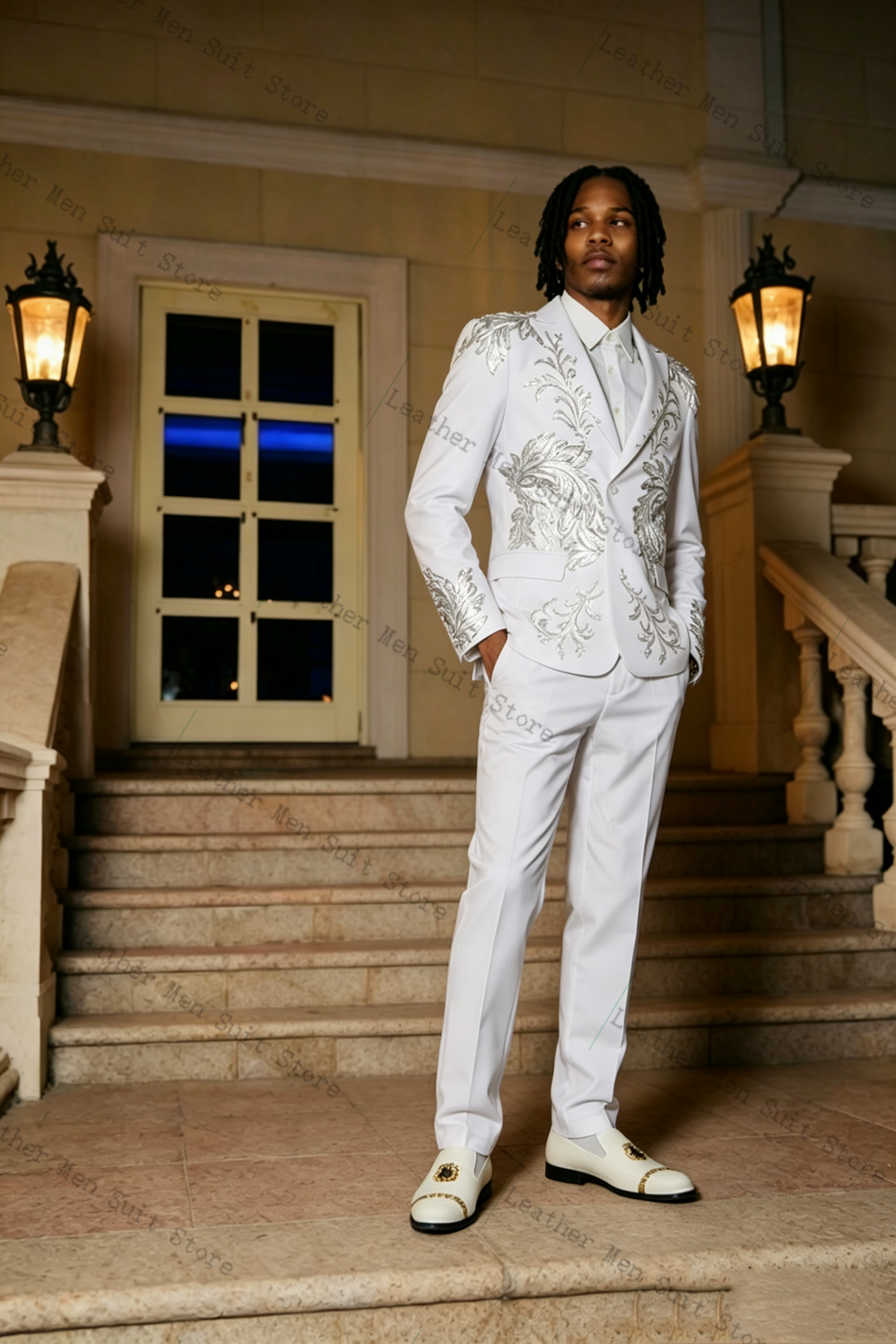 White Groom Men Suit Set 2 Pcs - đánh giá và giá Formal Wear Jersey For Men