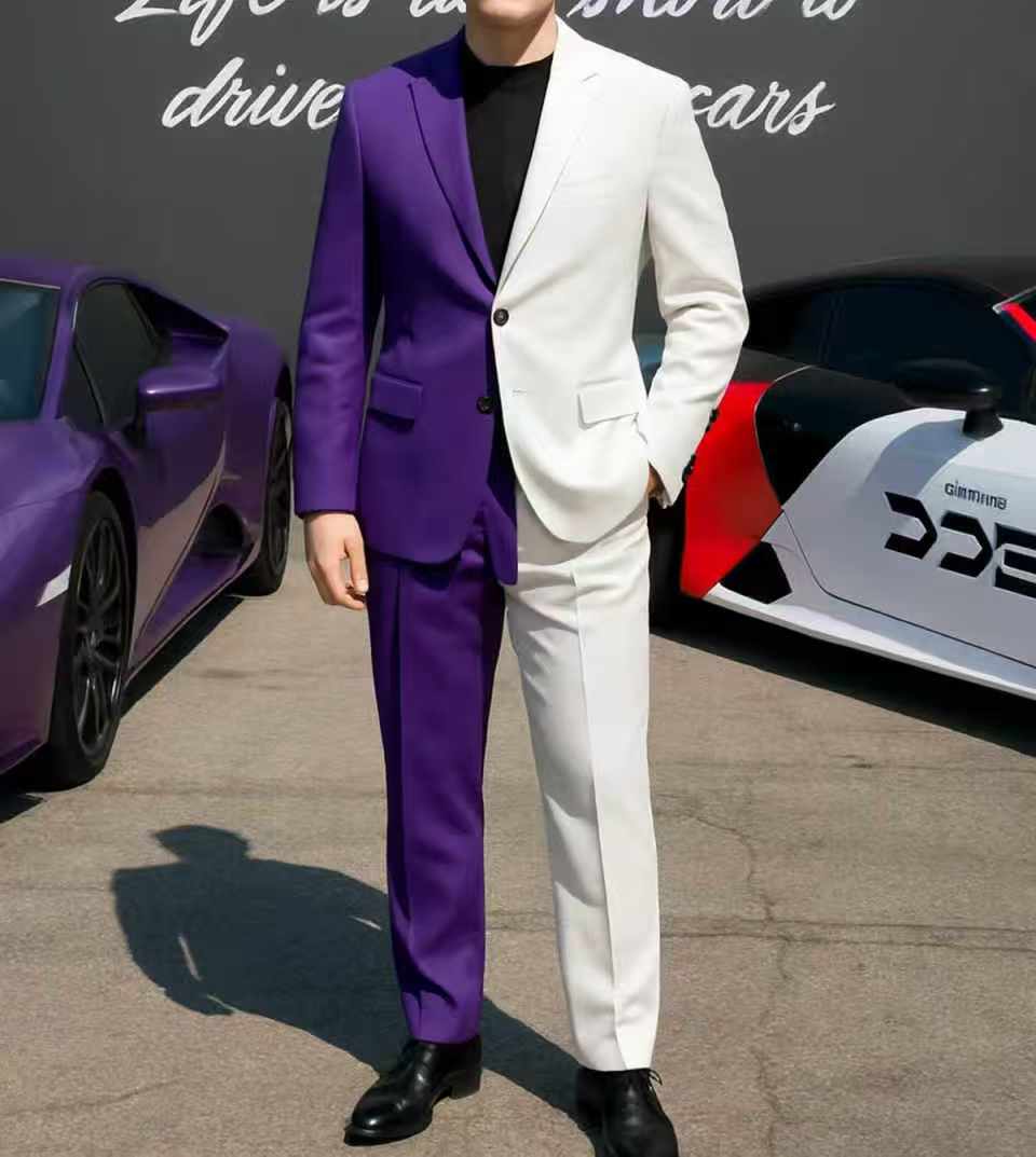Purple White Men Suit Set 2 Pc - đánh giá và giá Men Formal Wear Purple