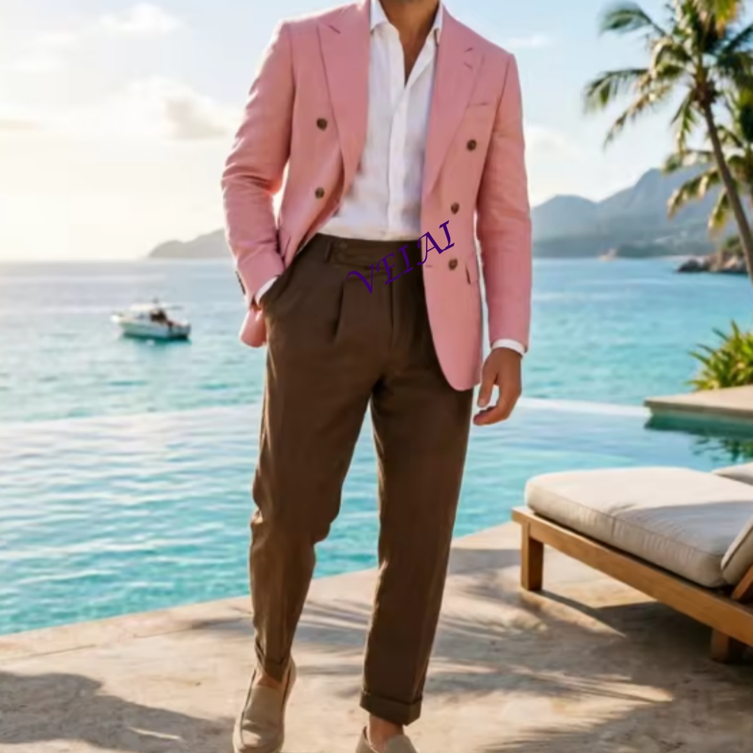 Customized2 Piece Beige Linen  - đánh giá và giá Men'S Holiday Formal Wear